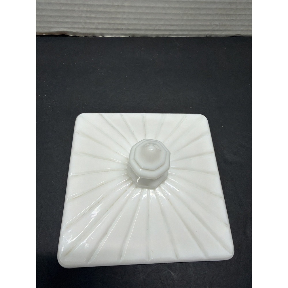 Vtg. LID ONLY- Milk Glass, Covered Candy Dish Lid (No Dish) Old Quilt, 1940's